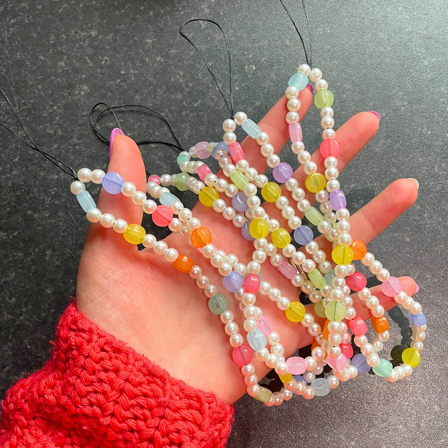 Rainbow Pearl Beaded Phone Charm