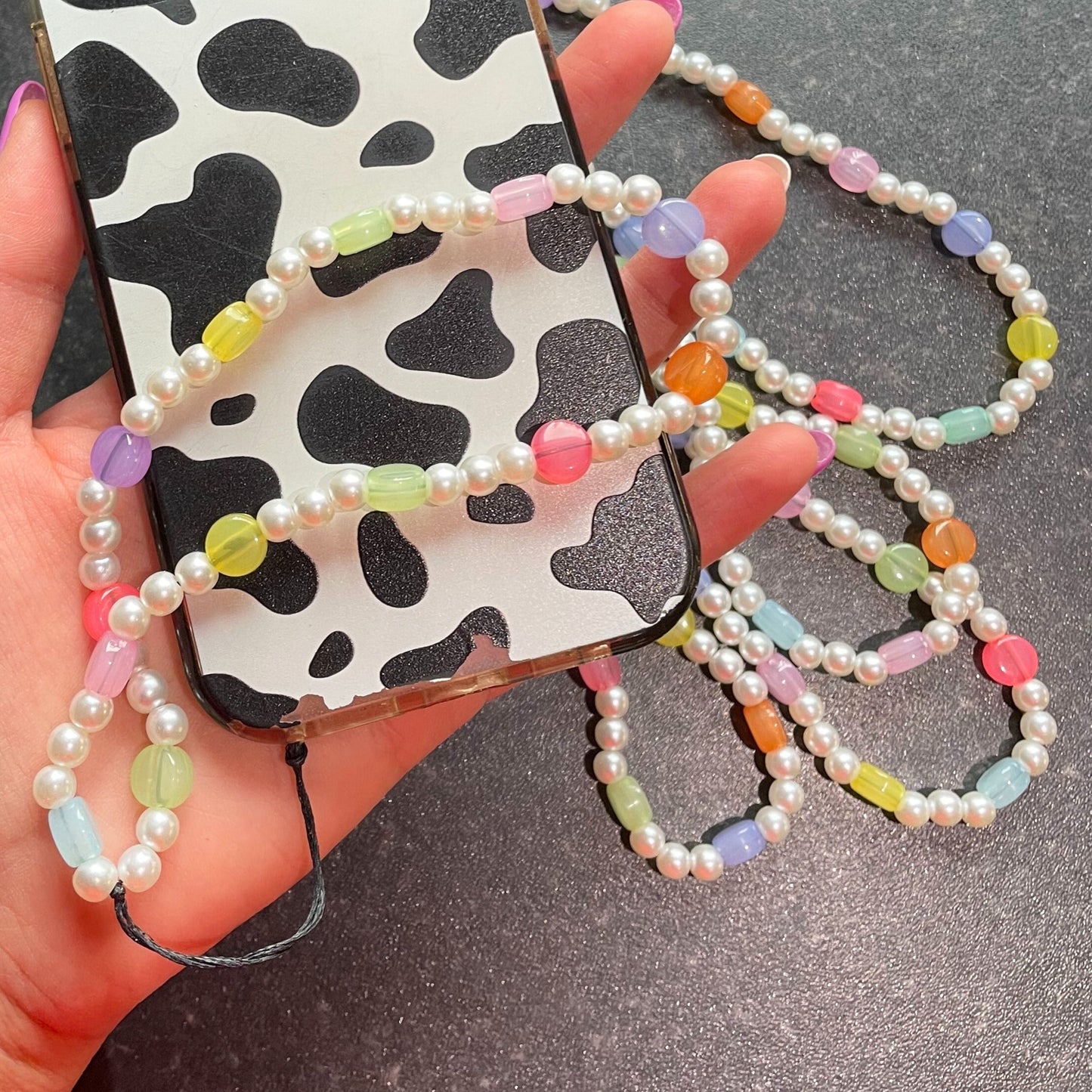 Rainbow Pearl Beaded Phone Charm
