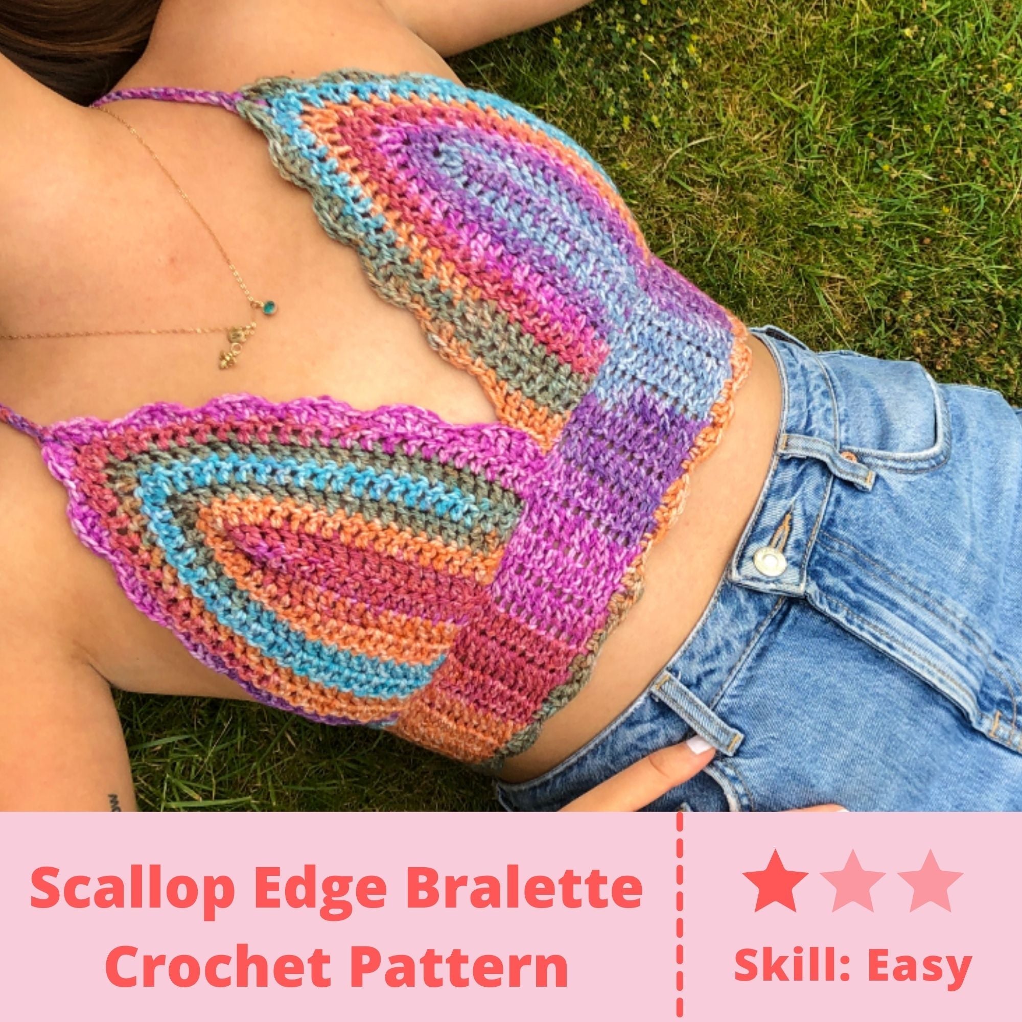 Easy beginner crochet bralette in any size. 