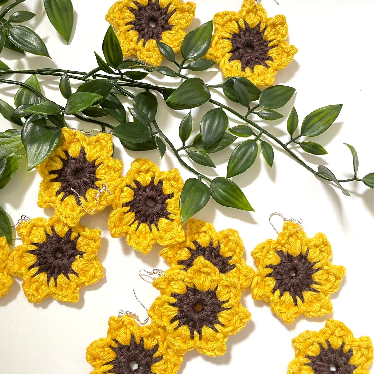 Handmade Sunflower Earrings Crochet Hooked By Lou
