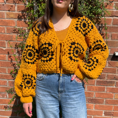 Handmade Mustard Chunky Crochet Cardigan - SIZE M/L