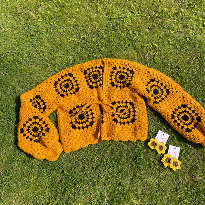 Handmade Mustard Chunky Crochet Cardigan - SIZE M/L