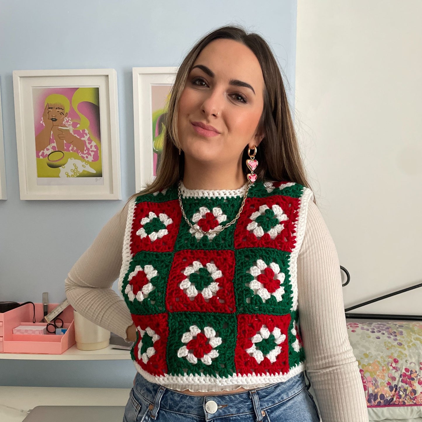 Festive Granny Square Vest - Size S/M