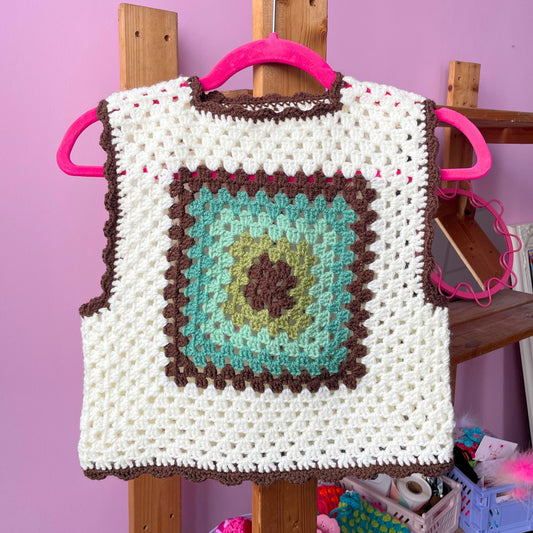 Sunrise Cream Granny Square Crochet Vest