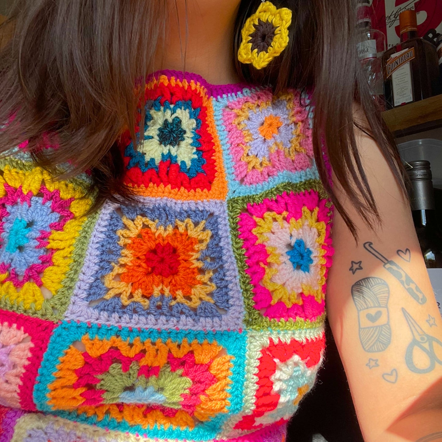 Rainbow Patchwork Crochet Top - M/L