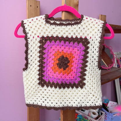 Sunset Cream Granny Square Crochet Vest