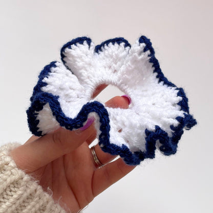 Chunky Hair Scrunchie - White and Navy