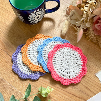 Flower Coaster Set of 4 - Grey/Pastel