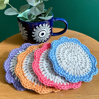 Flower Coaster Set of 4 - Grey/Pastel