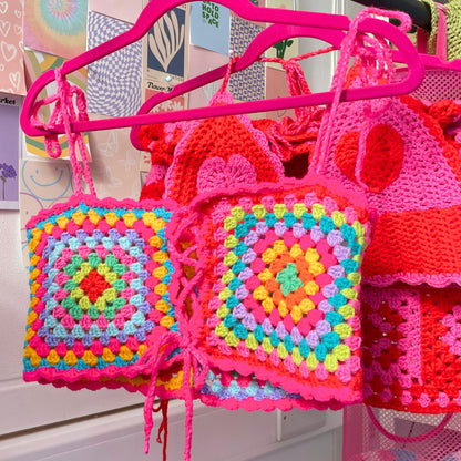 Emily Rainbow Crochet Crop Top - Corset Style