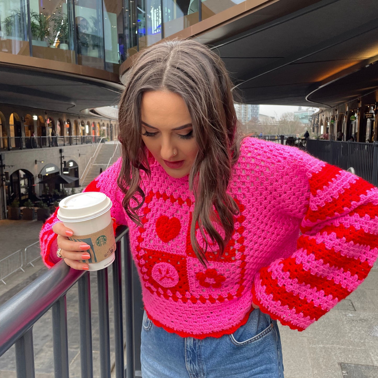 Lucy Collection - Pink and Red Mixed Emotions Handmade Crochet Jumper
