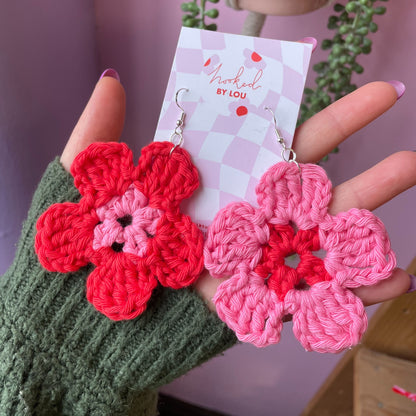 Daisy Flower Earrings - Red and Pink