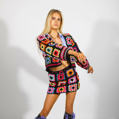 Black Rainbow Crochet Cardigan Handmade Festival Outfit