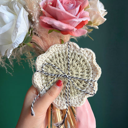 Flower Coaster Set - Green and Cream