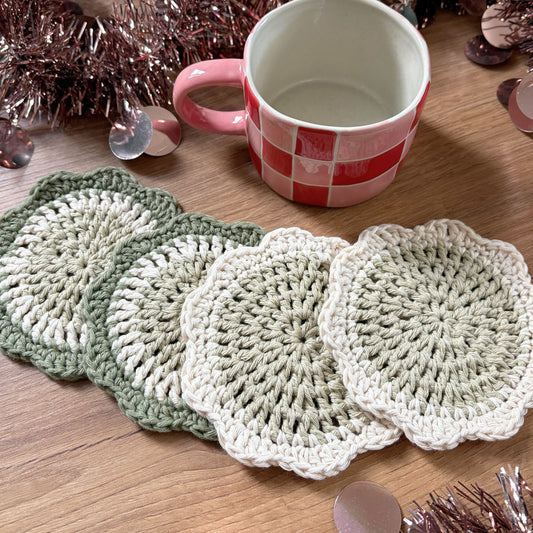 Flower Coaster Set - Green and Cream