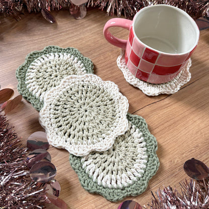 Flower Coaster Set - Green and Cream