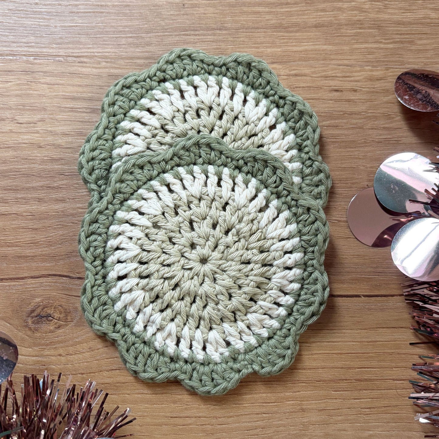 Flower Coaster Set - Green and Cream