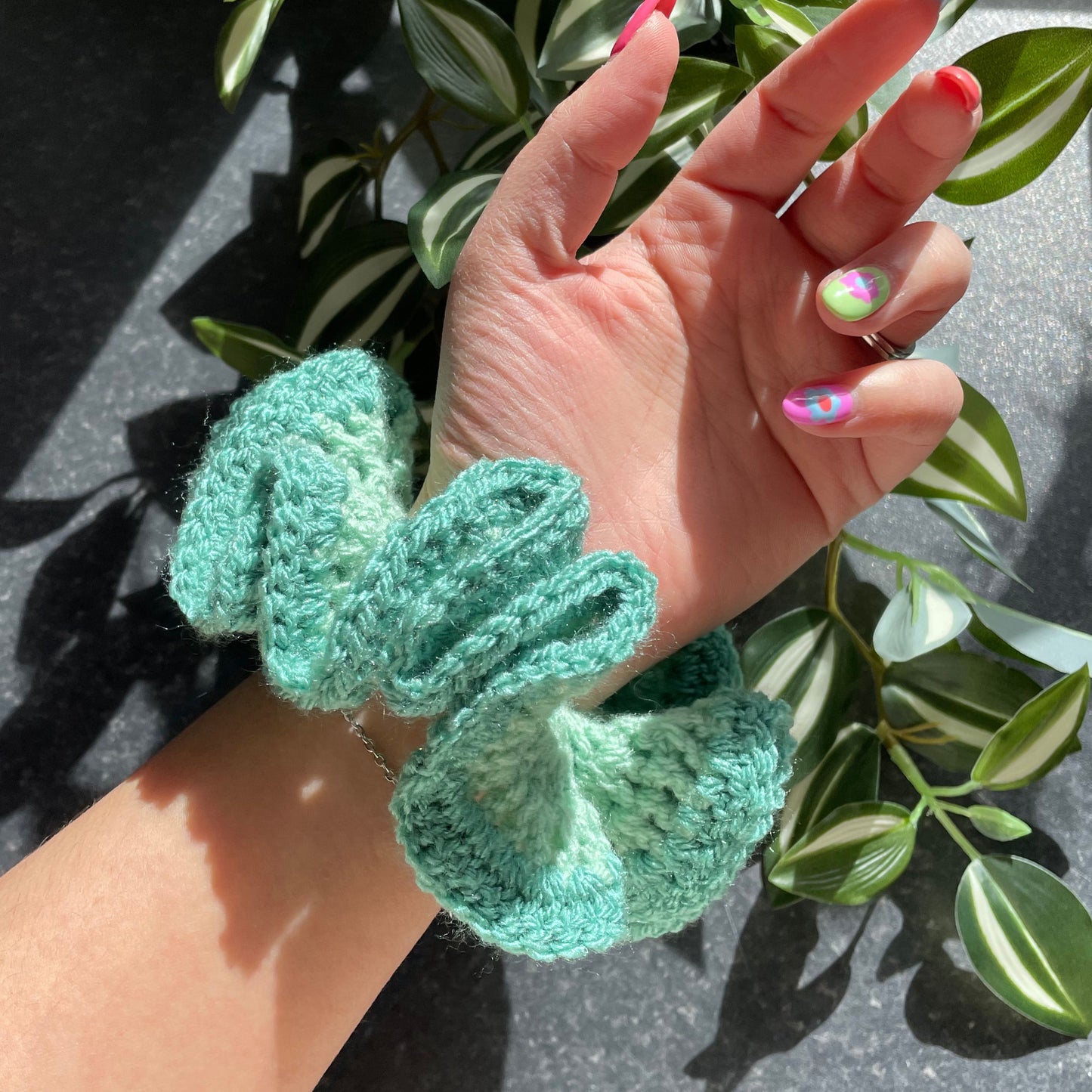 Chunky Hair Scrunchie - Sage Green / Turquoise