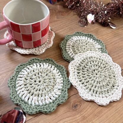 Flower Coaster Set - Green and Cream