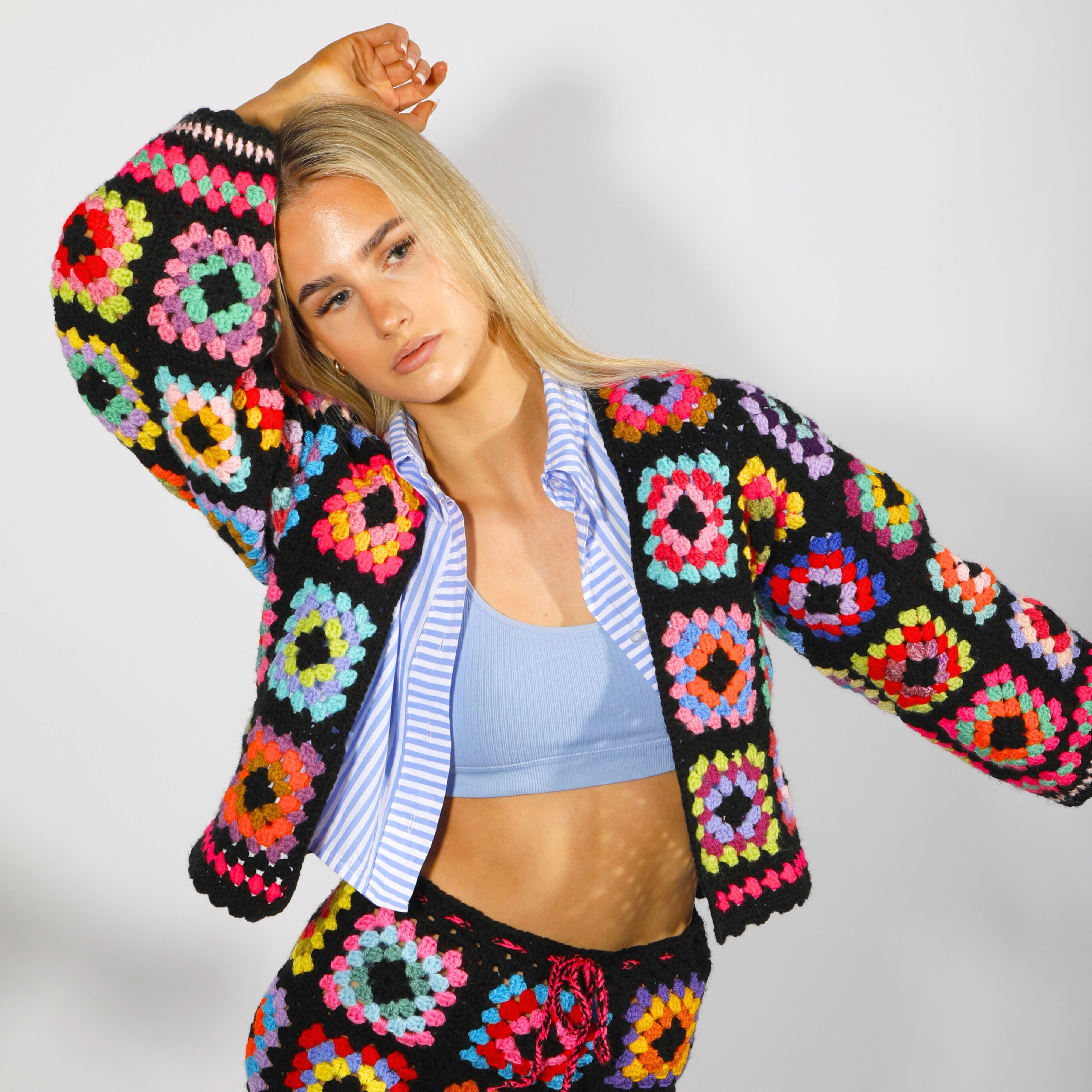 Rainbow crochet cardigan best sale