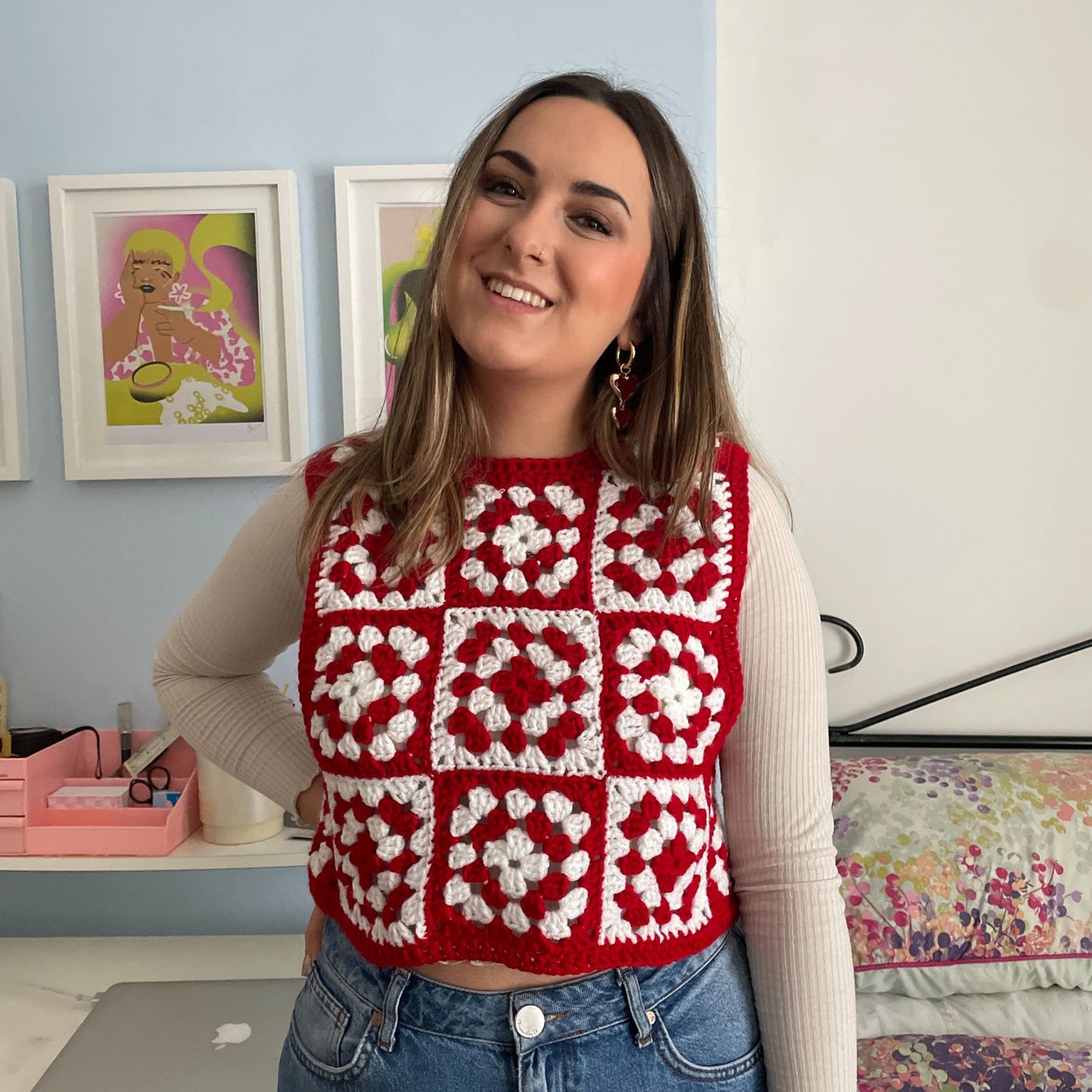 Festive Granny Square Vest - Size S/M