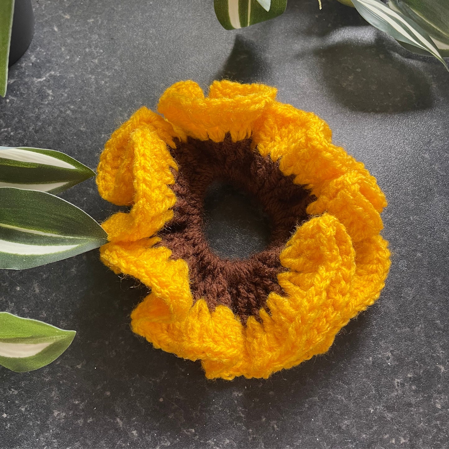 Chunky Sunflower Hair Scrunchie - Yellow and Brown