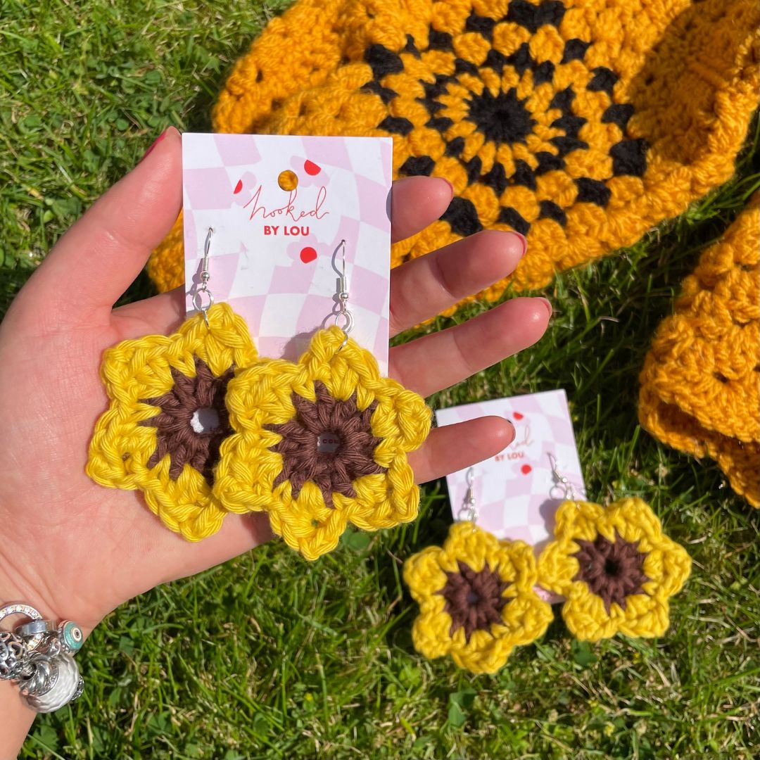 Sunflower Earrings - 100% Cotton Yellow/Brown