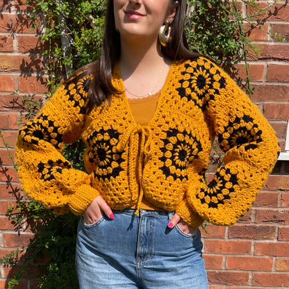 Handmade Mustard Chunky Crochet Cardigan - SIZE M/L