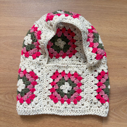 Handmade Crochet Balaclava - Cream, Pink and Green