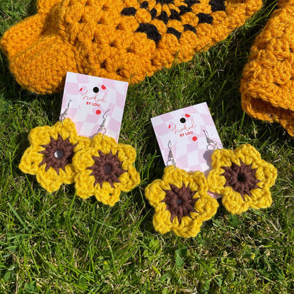 Sunflower Earrings - 100% Cotton Yellow/Brown