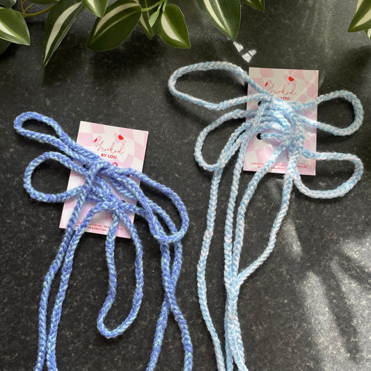 Chunky Crochet Ribbon Hair Bows - Blue Pack of 2