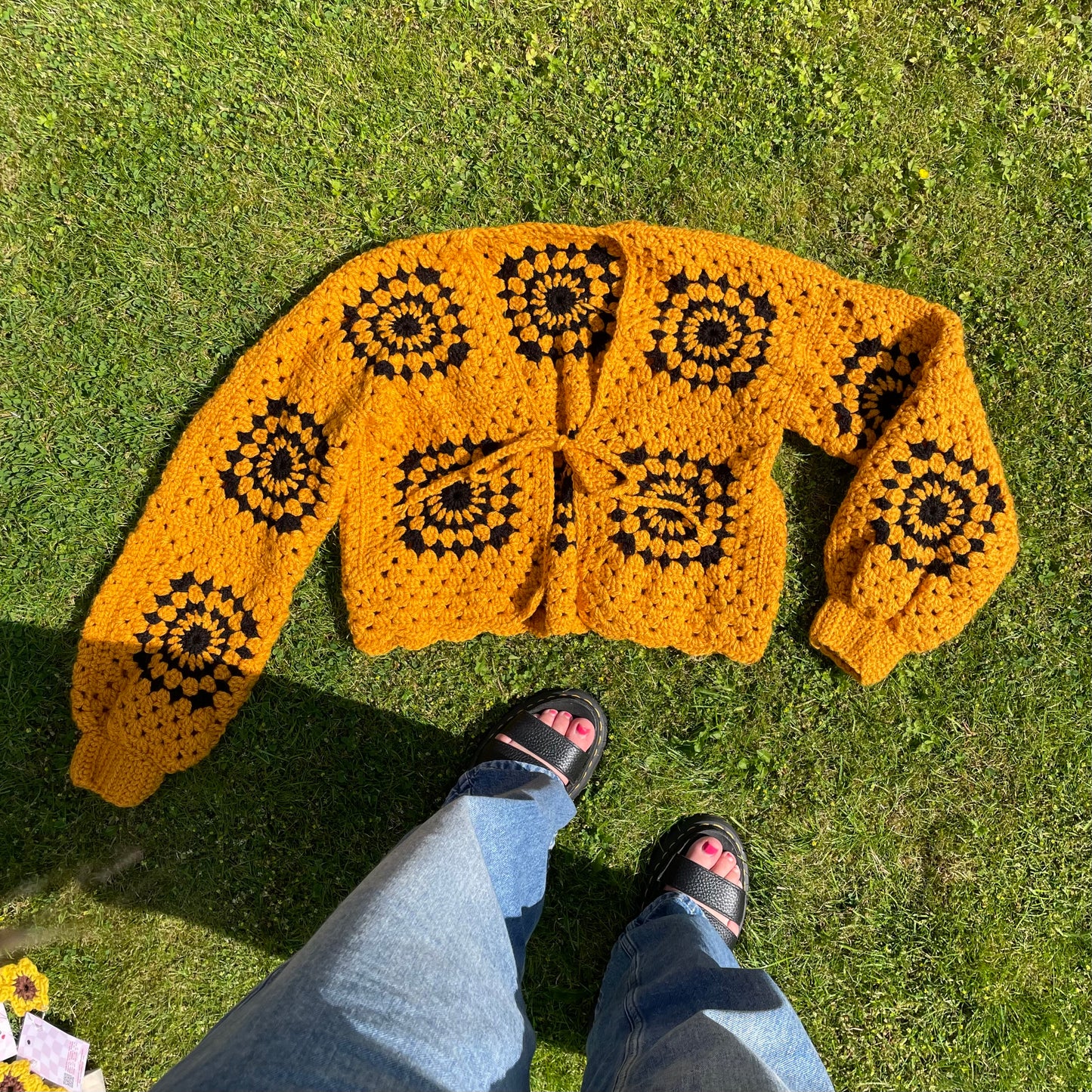 Handmade Mustard Chunky Crochet Cardigan - SIZE M/L