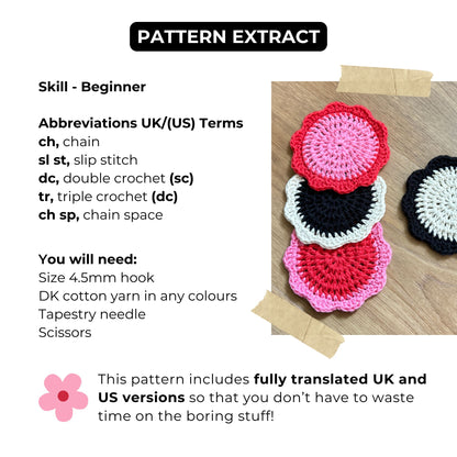 Easy Flower Coasters - Crochet Pattern PDF