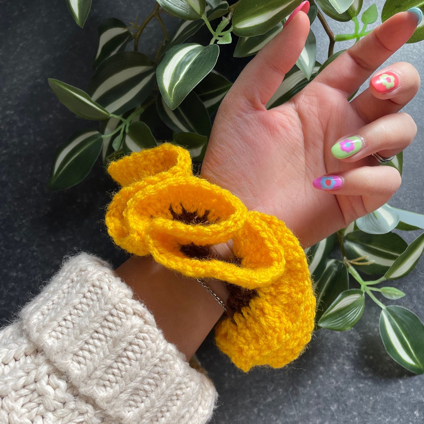 Chunky Sunflower Hair Scrunchie - Yellow and Brown