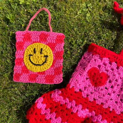 Colourful Checked Happy Face Wall Hanging