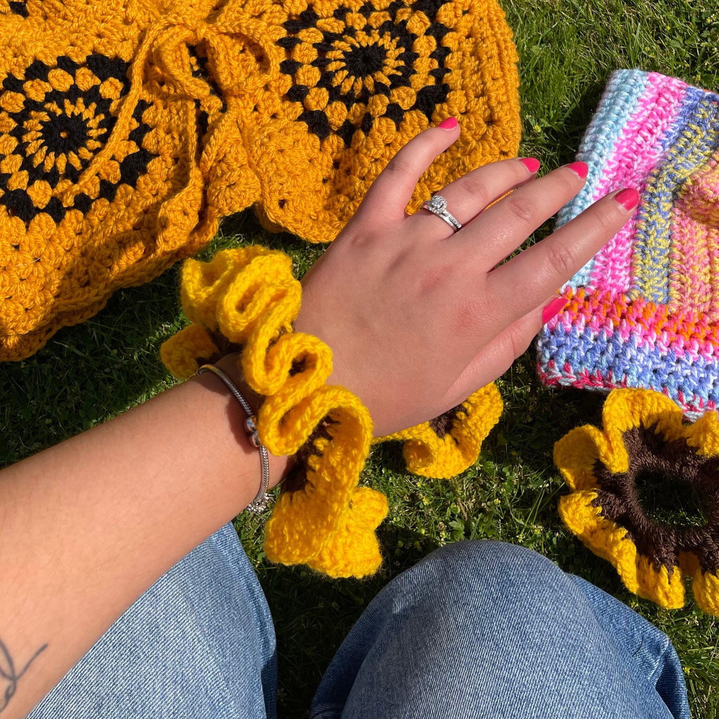 Chunky Sunflower Hair Scrunchie - Yellow and Brown