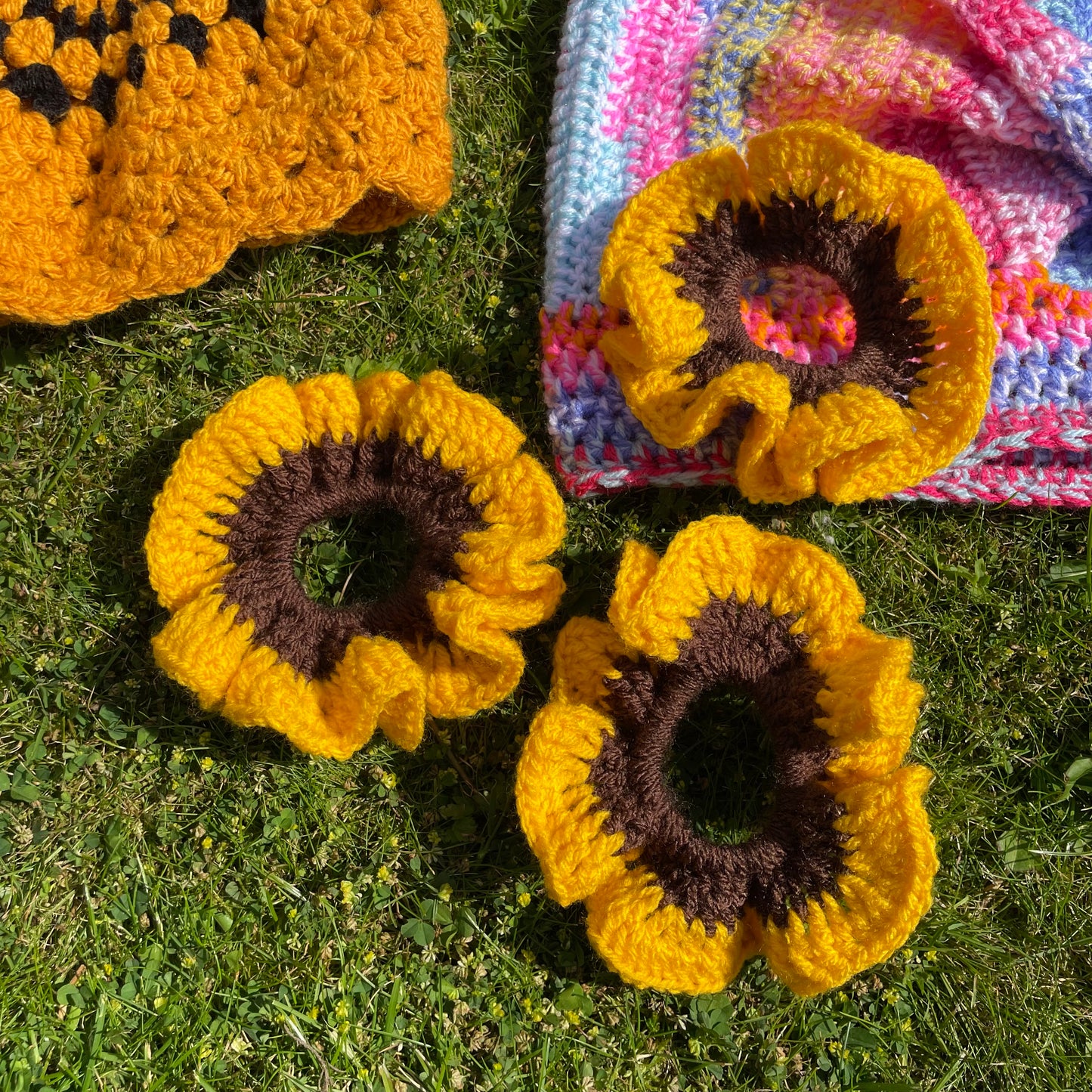 Chunky Sunflower Hair Scrunchie - Yellow and Brown