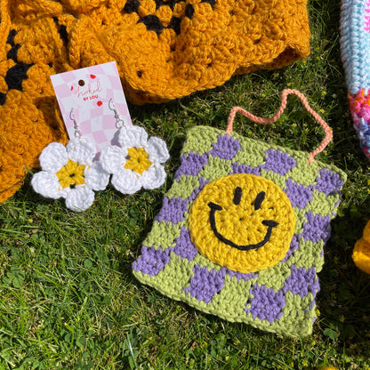 Colourful Checked Happy Face Wall Hanging