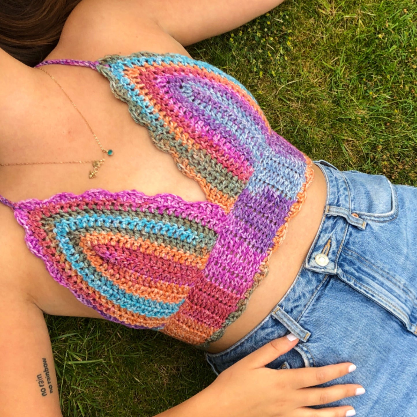 Rainbow Colourful Crochet Bra Bralette Top Handmade