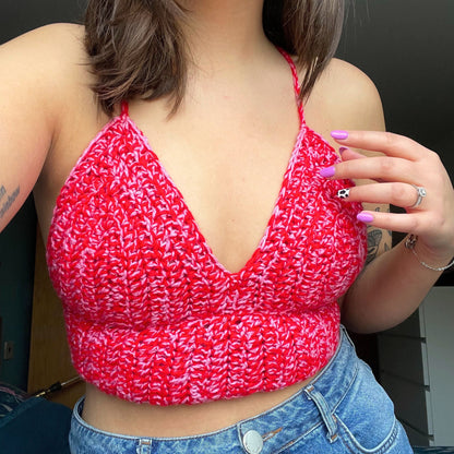 Chunky Crochet Bralette - Pink and Red