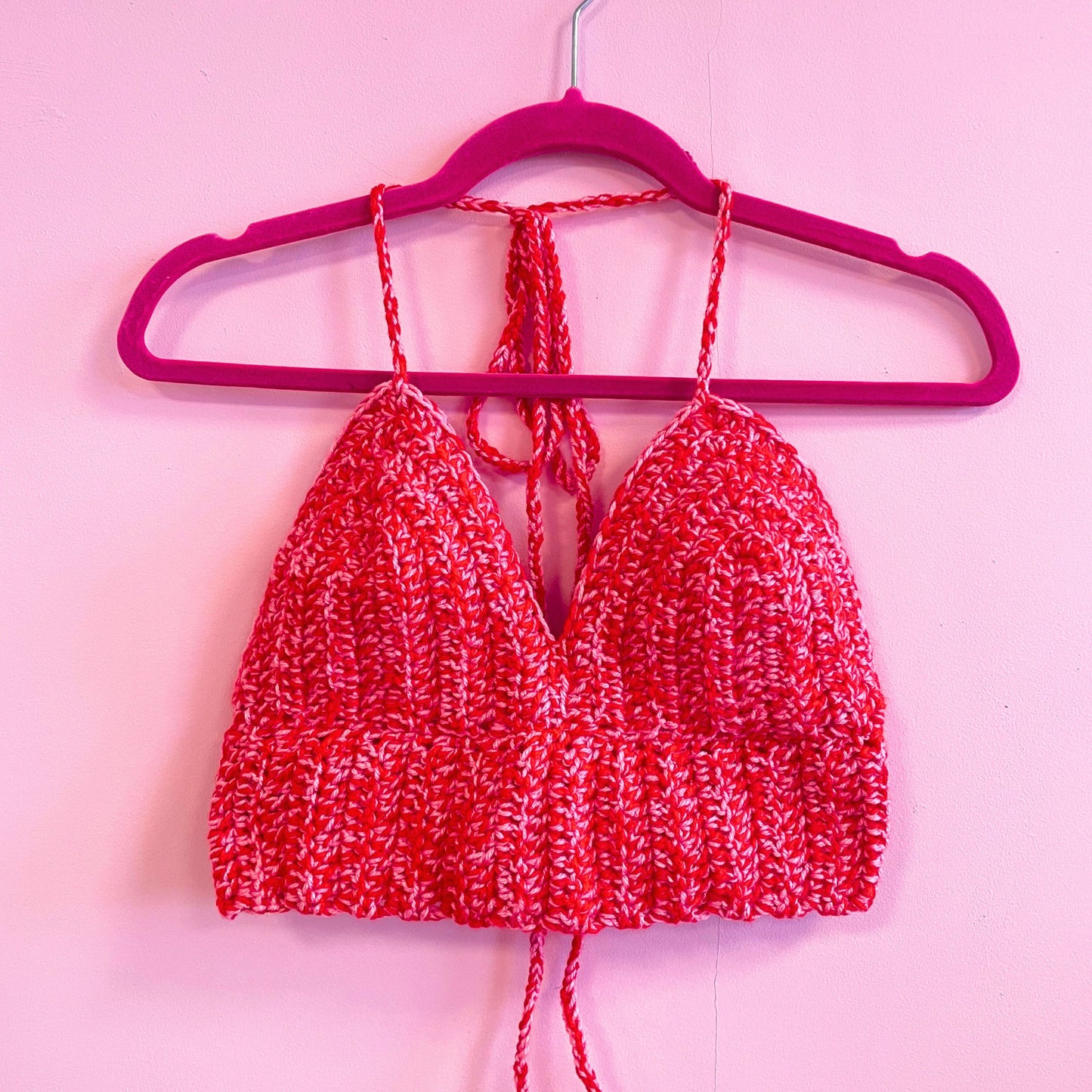Chunky Crochet Bralette - Pink and Red