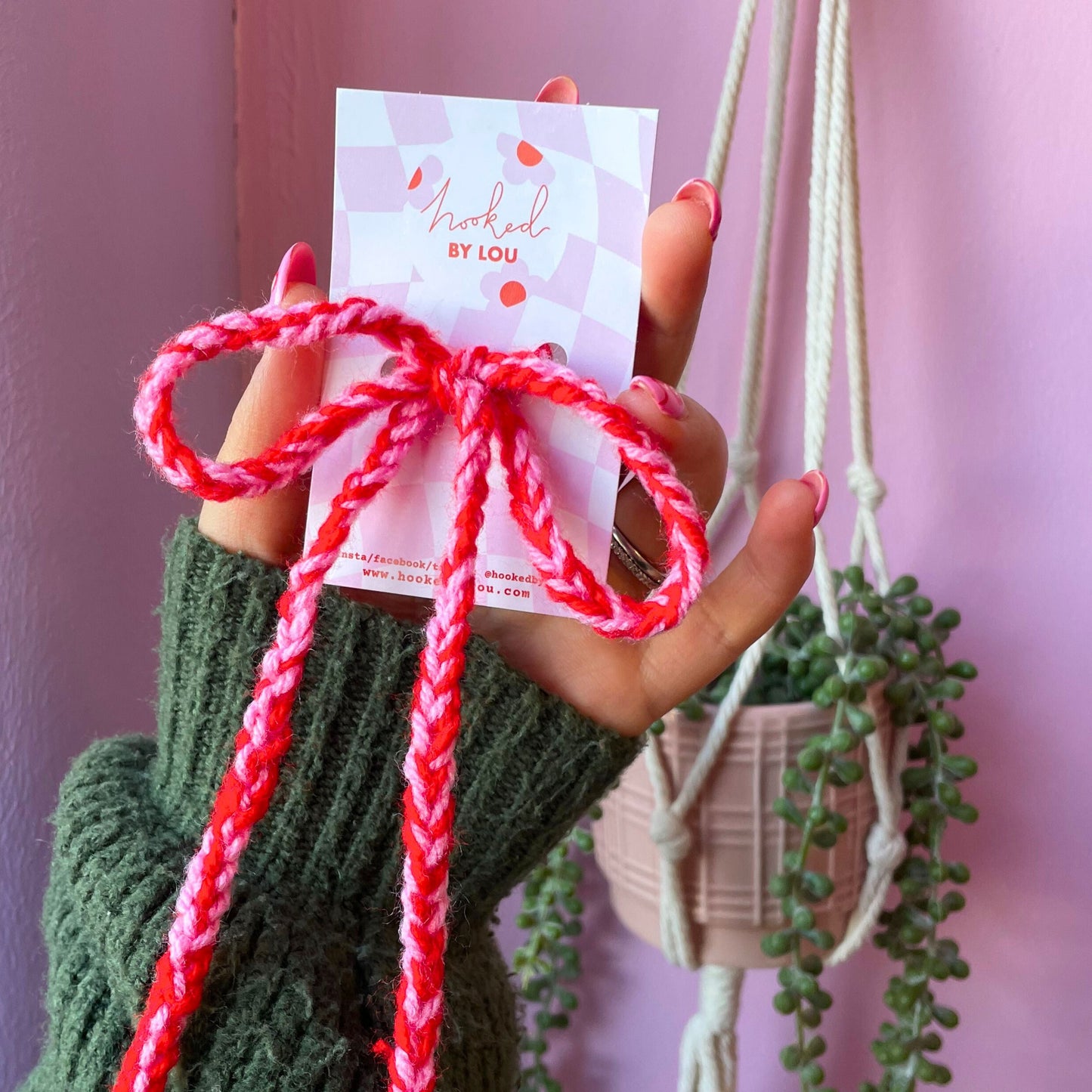 Chunky Crochet Ribbon Hair Bows - Pink Pack of 2