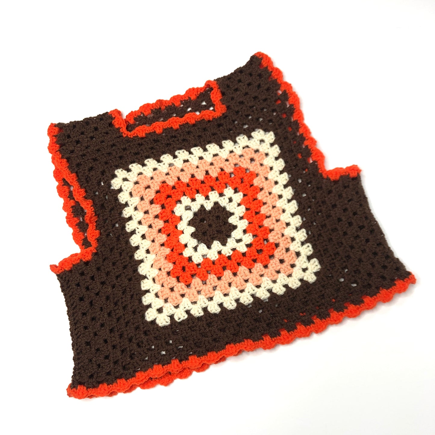 Classic 70s Style Brown Granny Square Crochet Vest