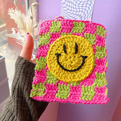 Colourful Checked Happy Face Wall Hanging