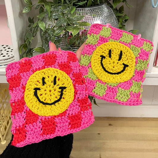 Colourful Checked Happy Face Wall Hanging
