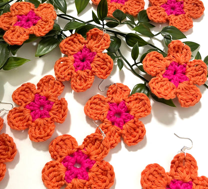 Orange flower crochet earrings Hooked By Lou