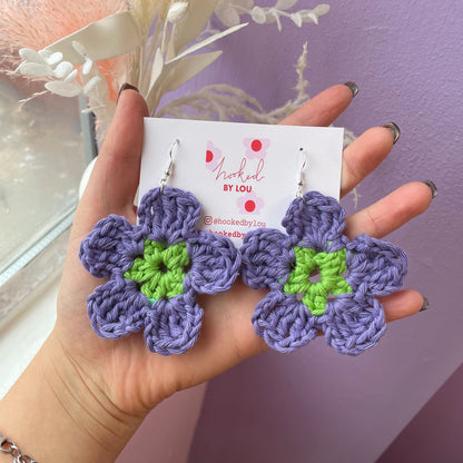 Daisy Flower Earrings - Purple and Green