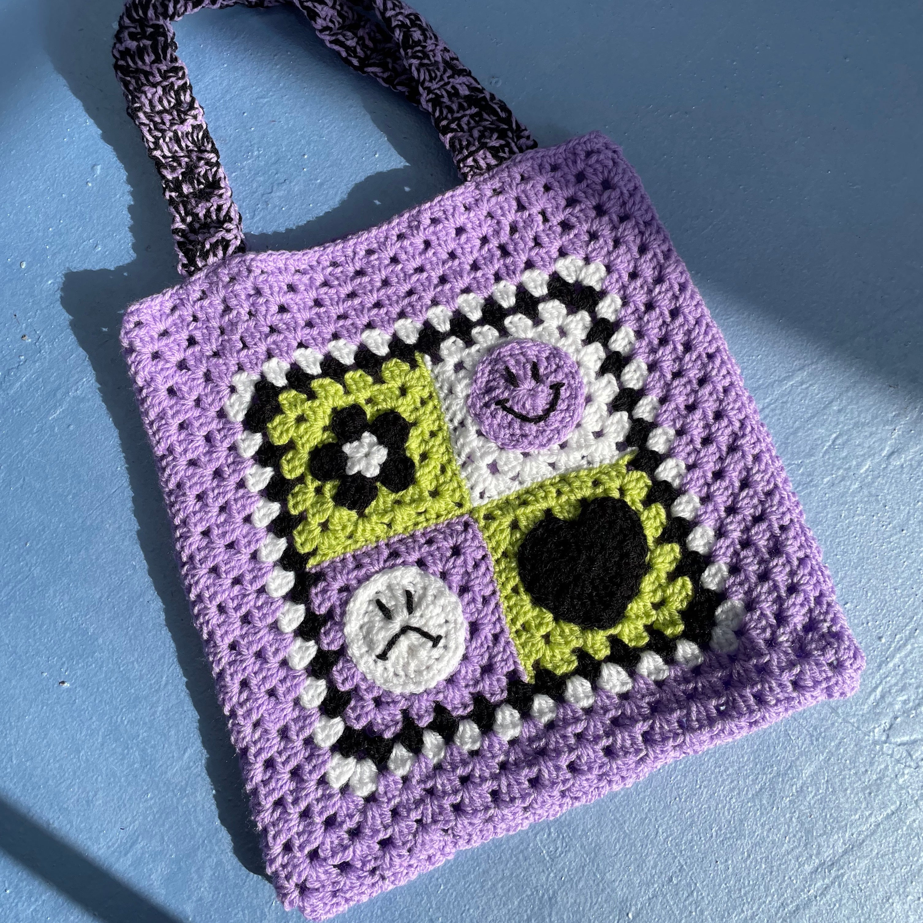 Black & Purple CROCHET store Bucket bag, crochet BAG, Handmade, Unique, One of kind, Crochet handbag with lining, pendent, Shoulder bag