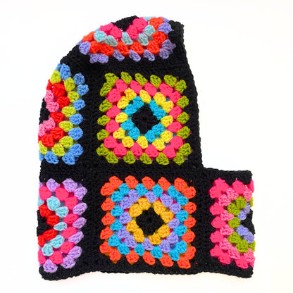 Handmade Black Rainbow Crochet Balaclava