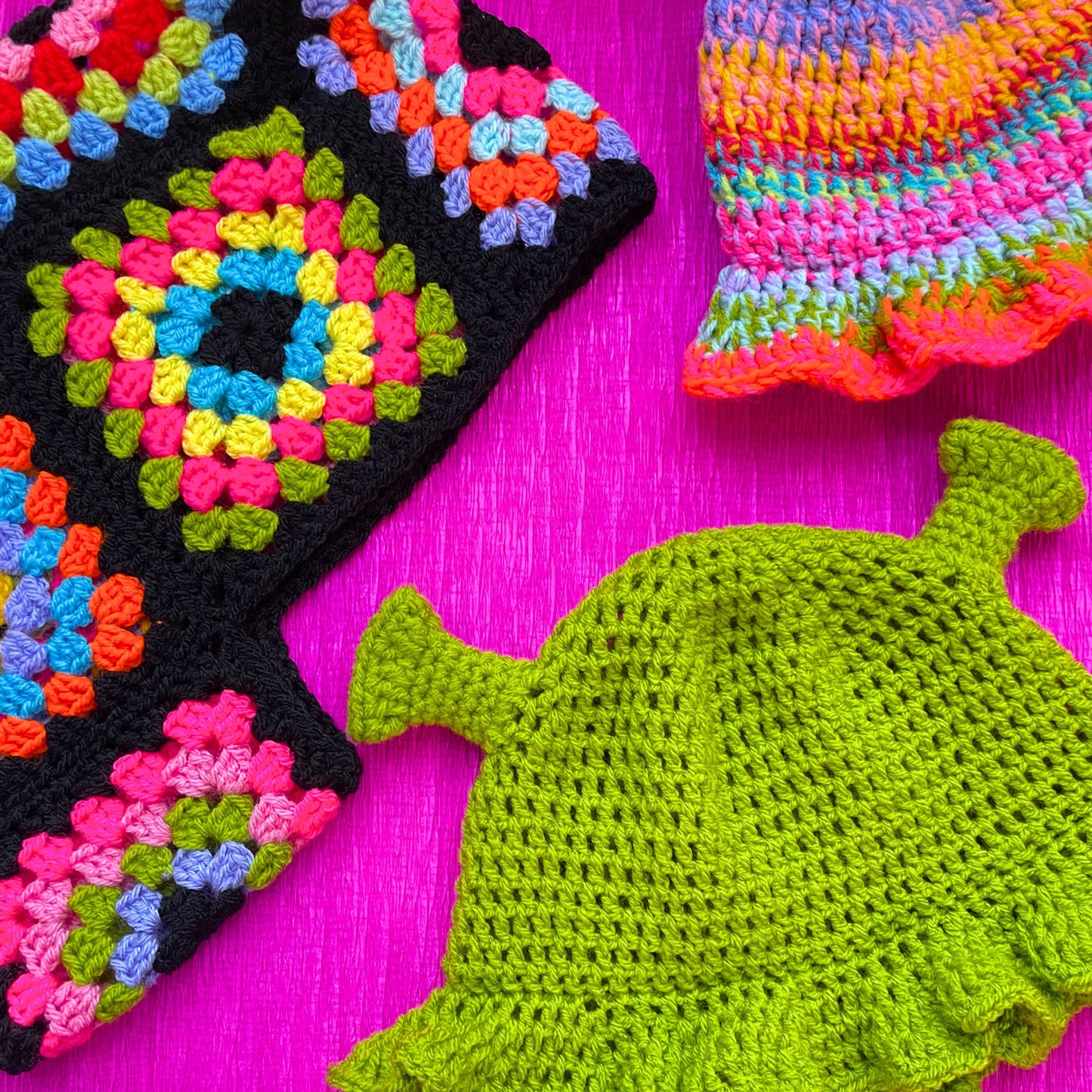 Handmade Black Rainbow Crochet Balaclava